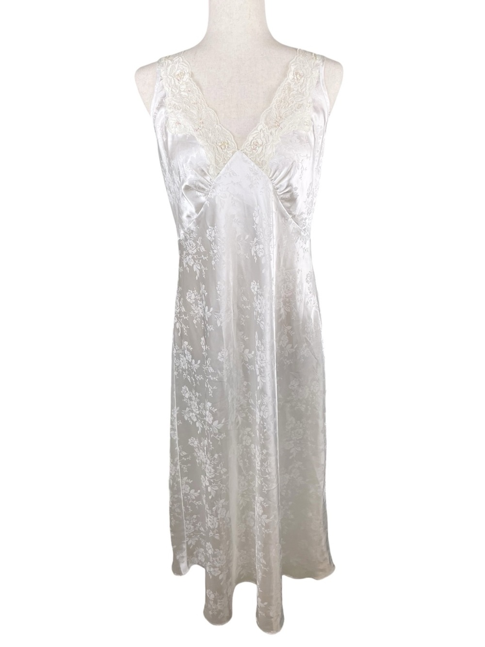 Vintage Jones New York Nightie Babydoll Slip Dress Size Large White Satin Lace